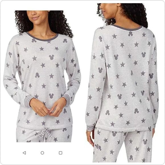 Disney Stars & Mickey cozy grey round neck pajama top sz L - Picture 1 of 9